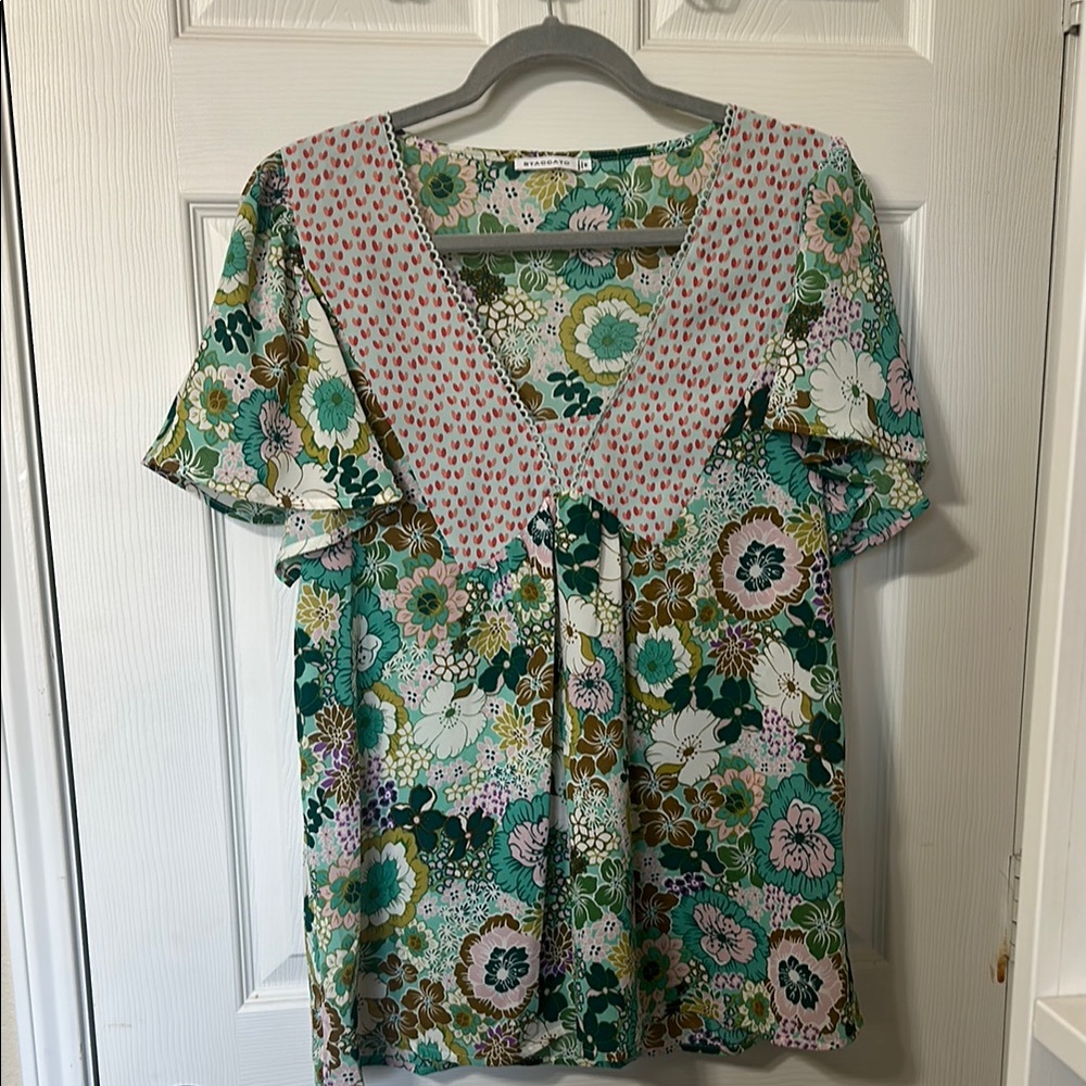 Floral Green and Pink Women's Top